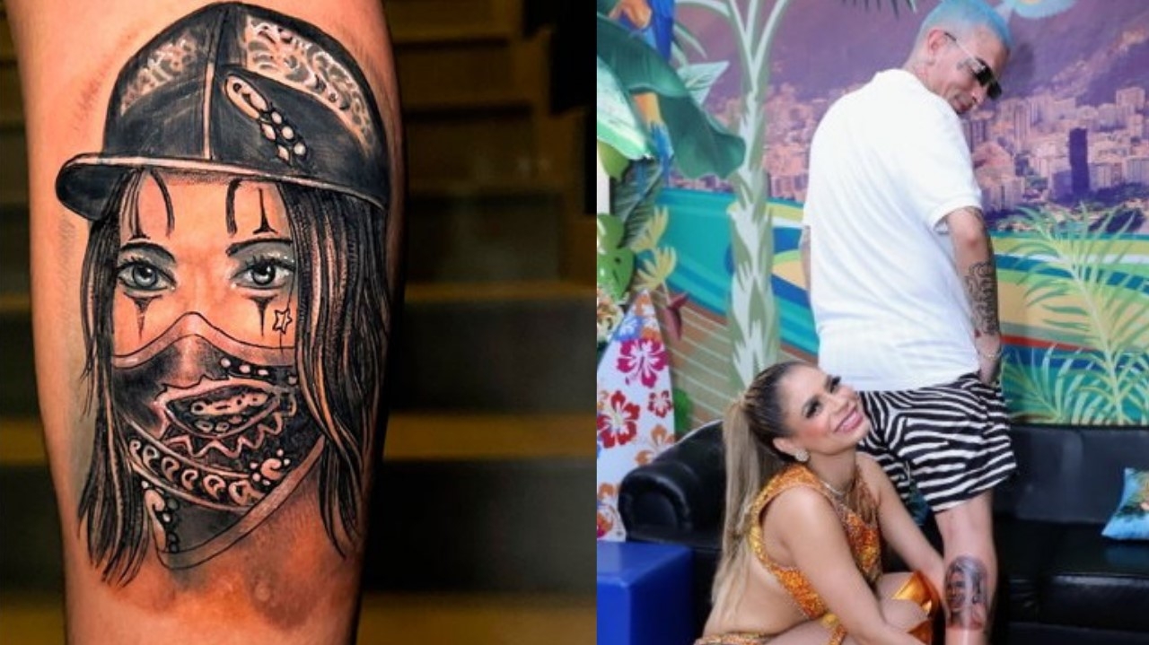 Mc Guimê cobre tatuagem com o rosto da ex-mulher Lexa na panturrilha