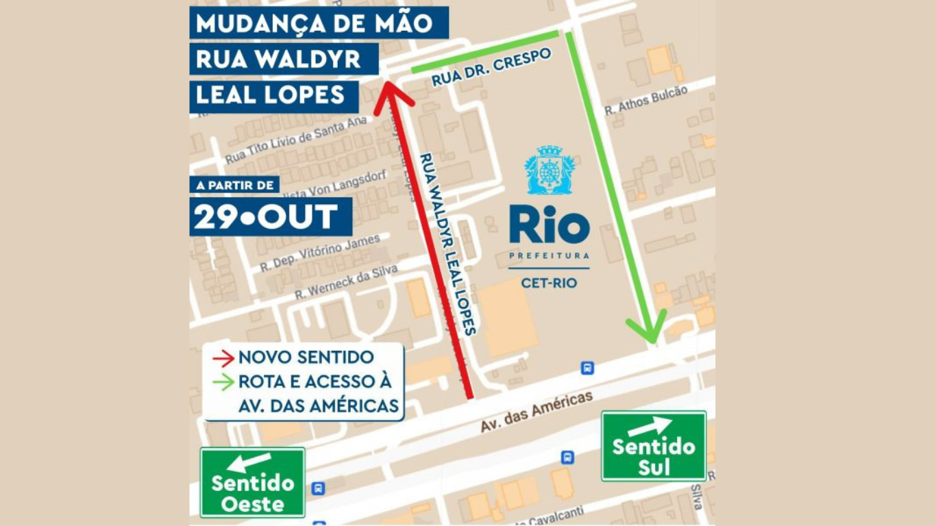 CET-Rio anuncia mão única na Rua Waldyr Leal, no Recreio