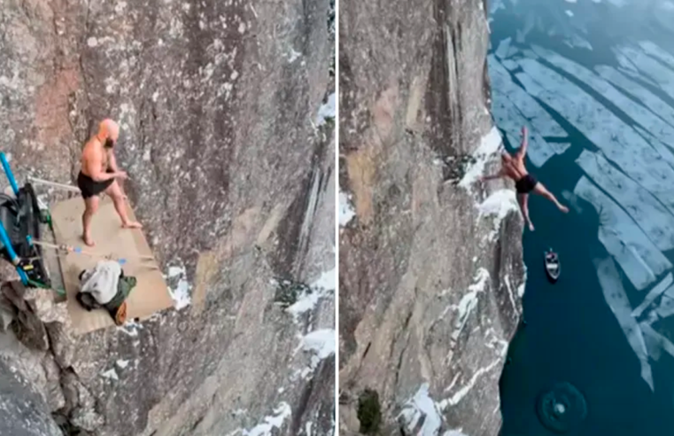 Homem quebra recorde mundial ao pular de precipício com mais 40 metros de altura