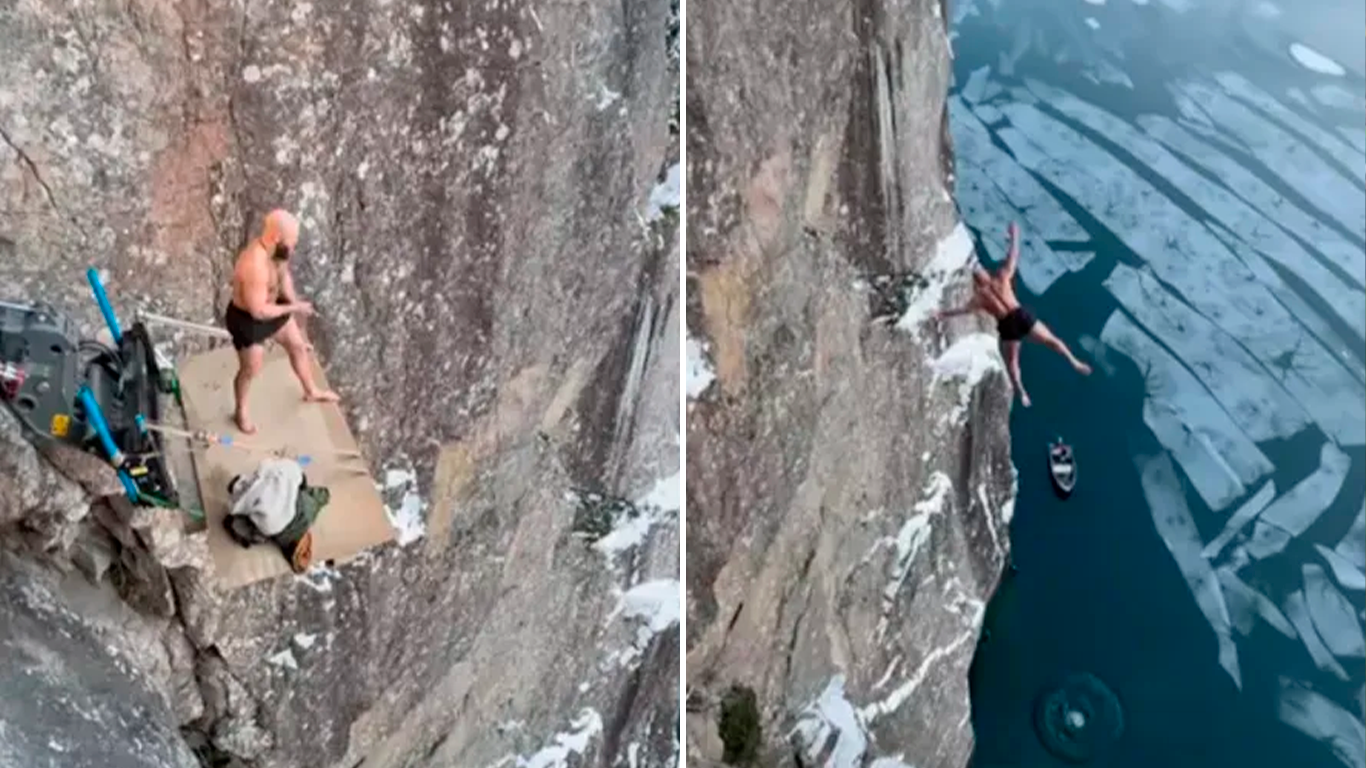 Homem quebra recorde mundial ao pular de precipício com mais 40 metros de altura