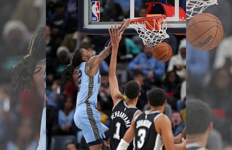 #NBA: armador Ja Morant, de 1,88m, enterra em cima de Wembanyama, de 2,24m