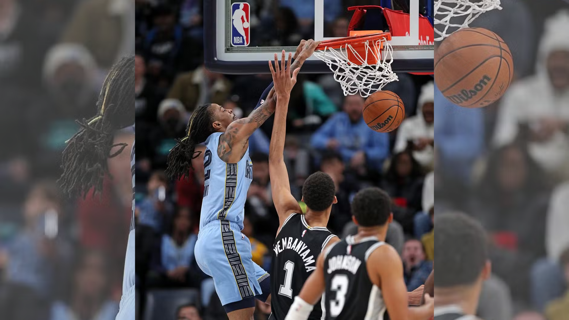 #NBA: armador Ja Morant, de 1,88m, enterra em cima de Wembanyama, de 2,24m