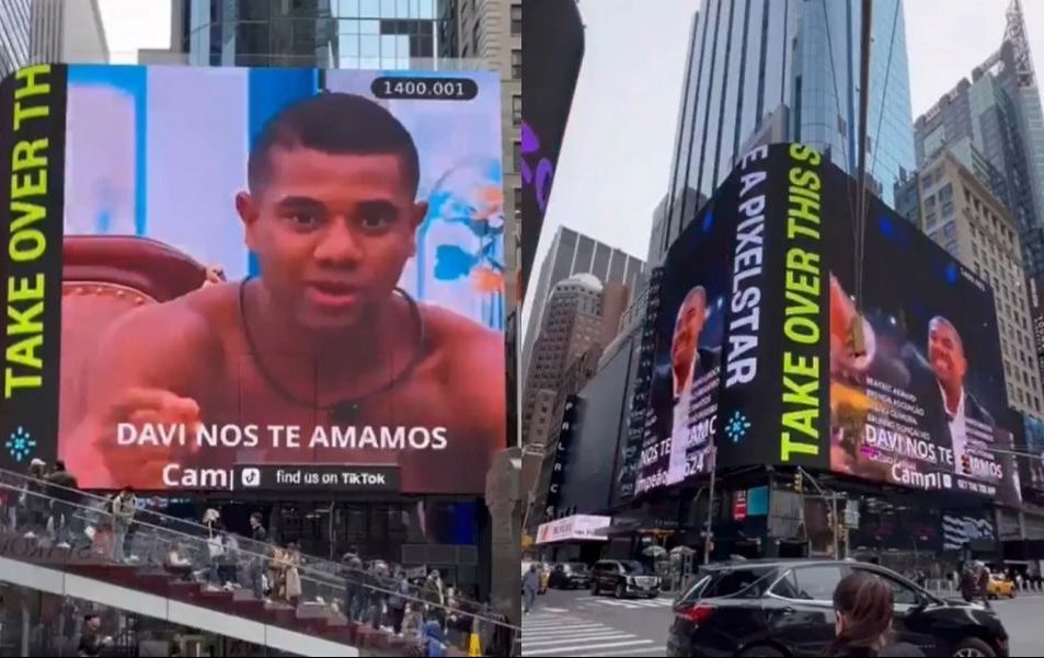 Vídeo de Davi Brito, Campeão do BBB 24, é exibido na Times Square e viraliza nas redes