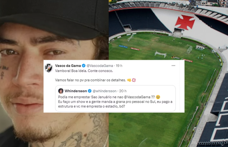 Vasco cede São Januário para Whindersson fazer show que visa arrecadar fundos para vítimas do RS