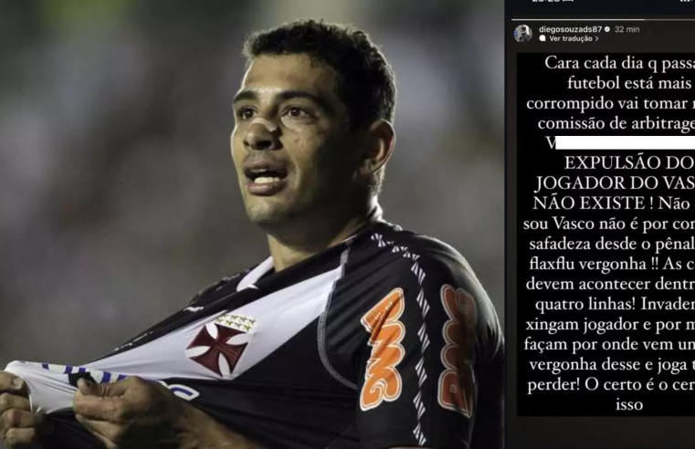 Diego Souza mostra indignação após expulsão de jogador do Vasco: “futebol está corrompido”