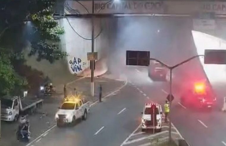 Tentativa de furto de cabos causa incêndio na saída do túnel Santa Bárbara