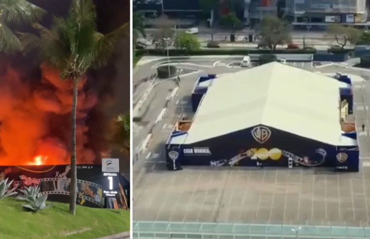 Exposição da Warner Bros é destruída por incêndio no estacionamento do Shopping Nova América