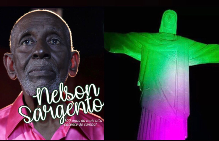 Cristo Redentor ganha iluminação verde e rosa em memória aos 100 anos de Nelson Sargento