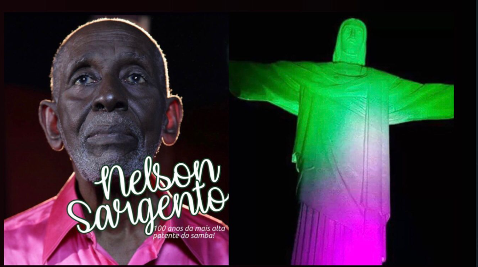 Cristo Redentor ganha iluminação verde e rosa em memória aos 100 anos de Nelson Sargento