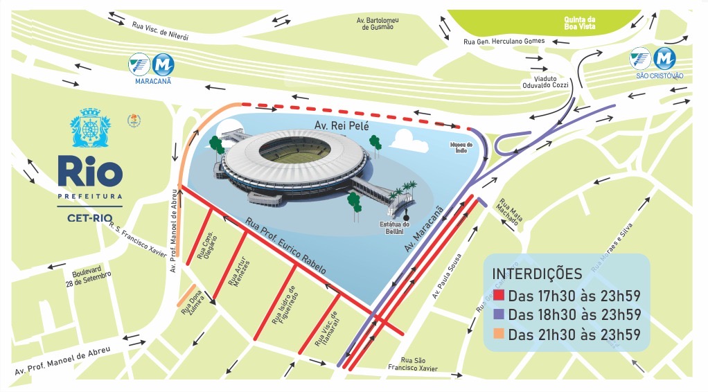 CET-Rio monta esquema de trânsito para Flamengo X Cuiabá neste sábado (06) no Maracanã