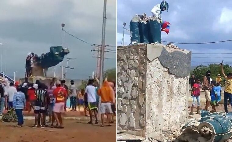 Venezuela: Manifestantes derrubam estátua de Chávez em protesto contra vitória de Maduro