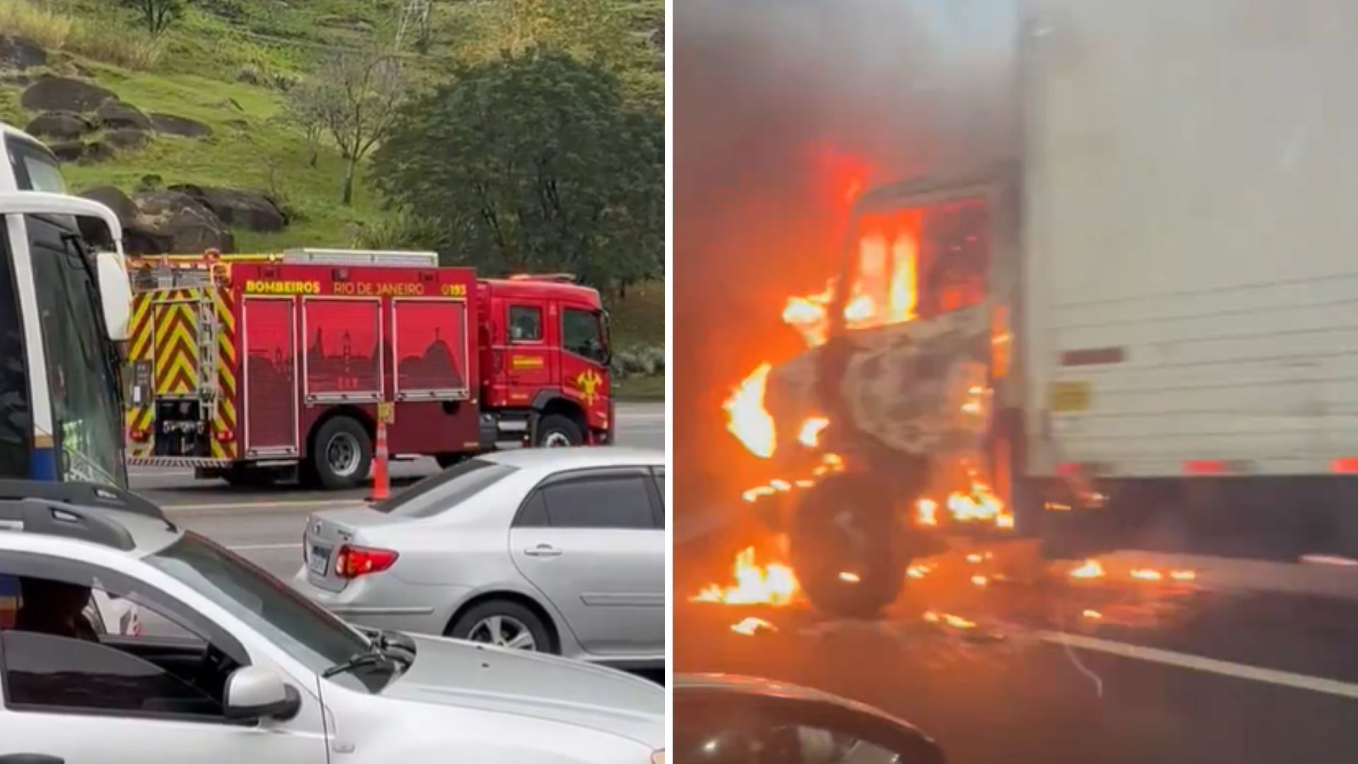 Caminhão pega fogo em túnel da Linha Amarela na manhã desta segunda (26)