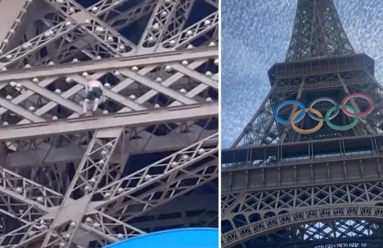 Homem é preso após escalar Torre Eiffel antes da cerimônia de encerramento das Olimpíadas