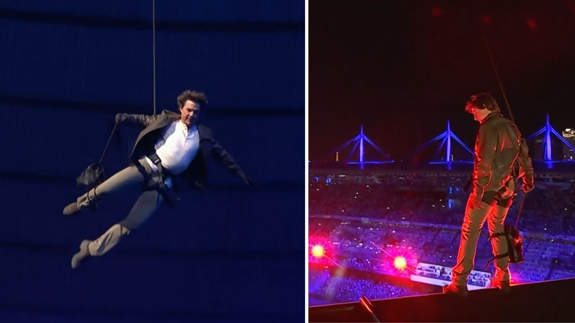 Tom Cruise relembra franquia ‘Missão Impossível’ e desce do teto de estádio na cerimônia de encerramento das Olimpíadas em Paris