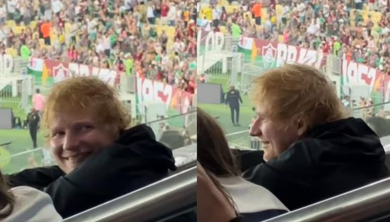 É tricolor! Ed Sheeran marca presença em jogo entre Fluminense e Atlético-MG pela Libertadores e elogia torcida: ‘Amazing’