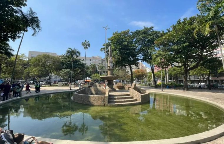 Chafariz da praça General Osório em Ipanema tem elementos de bronze substituídos por resina para diminuição de furtos