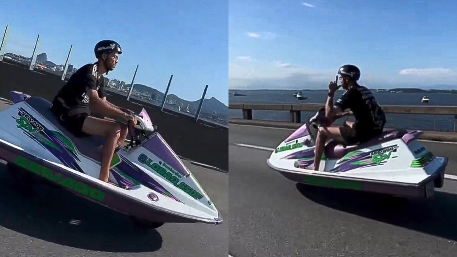 Homem é flagrado andando de ‘jet ski’ na Ponte Rio-Niterói e vídeo viraliza na internet