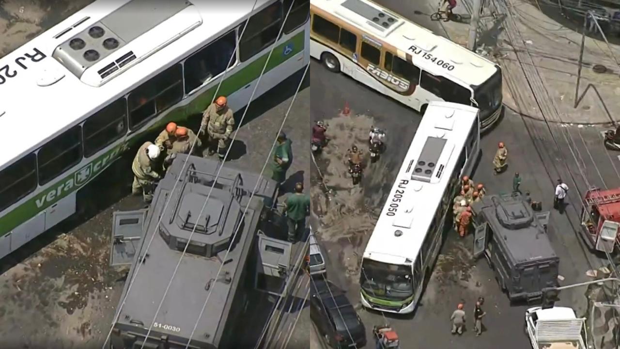 Blindado da PM colide com ônibus e deixa 12 feridos na Zona Norte