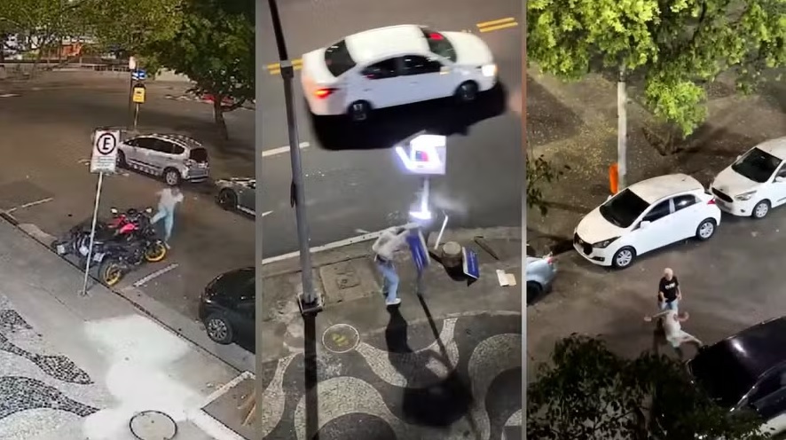 Norueguês é detido após depredar veículos e placas em Copacabana