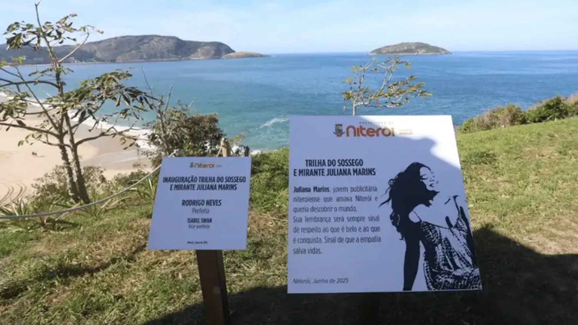 Placa em homenagem a Juliana Marins é inaugurada na Praia do Sossego em Niterói